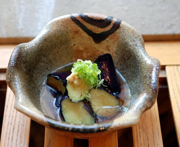 Fried Eggplant Served with Dashi